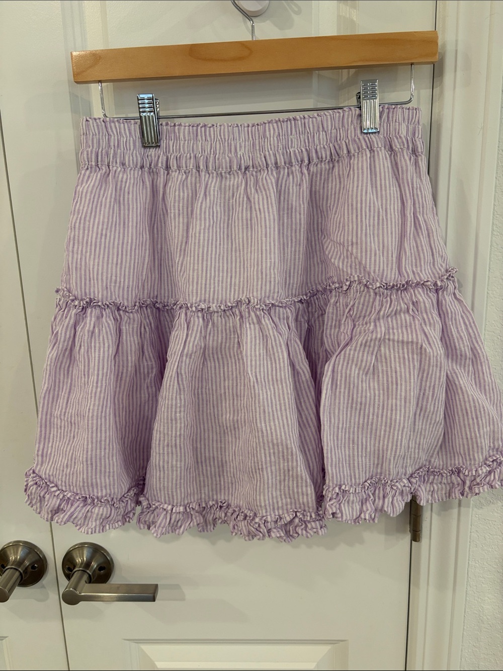 Hill House Lilac Striped Tiered Ruffle Skirt Size L - Picture 4 of 5